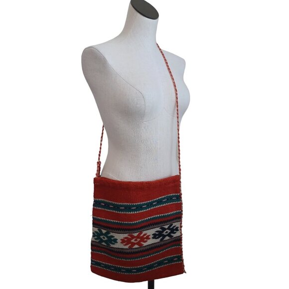 Woven Blanket Bag Hand Woven Aztec Mexican Rasta Shoulder Bag Red - Picture 1 of 10
